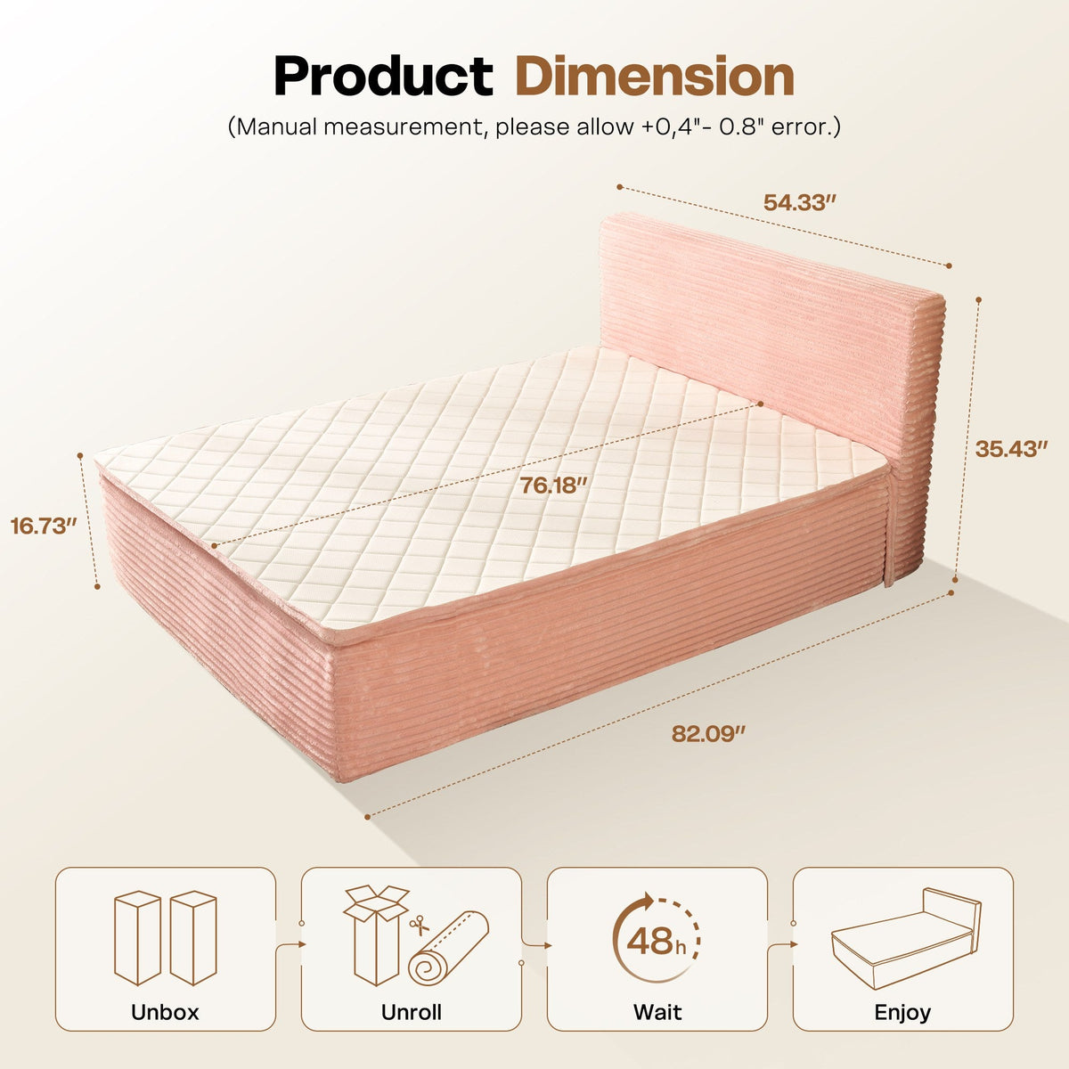 OVIOS Upholstered Boneless Bed No Frame Bed Mattress Combo with Foam and Spring Support No Assembly Required