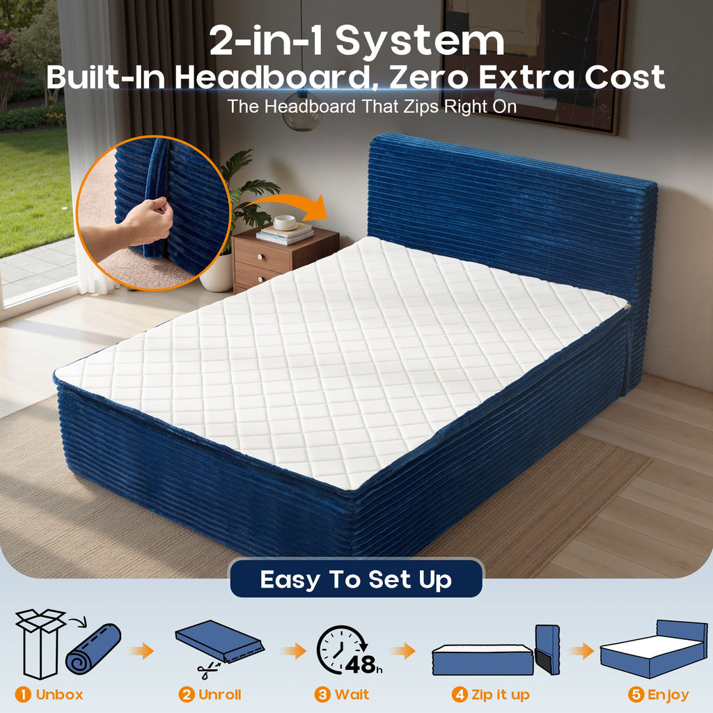 OVIOS Upholstered Boneless Bed No Frame Bed Mattress Combo with Foam and Spring Support No Assembly Required