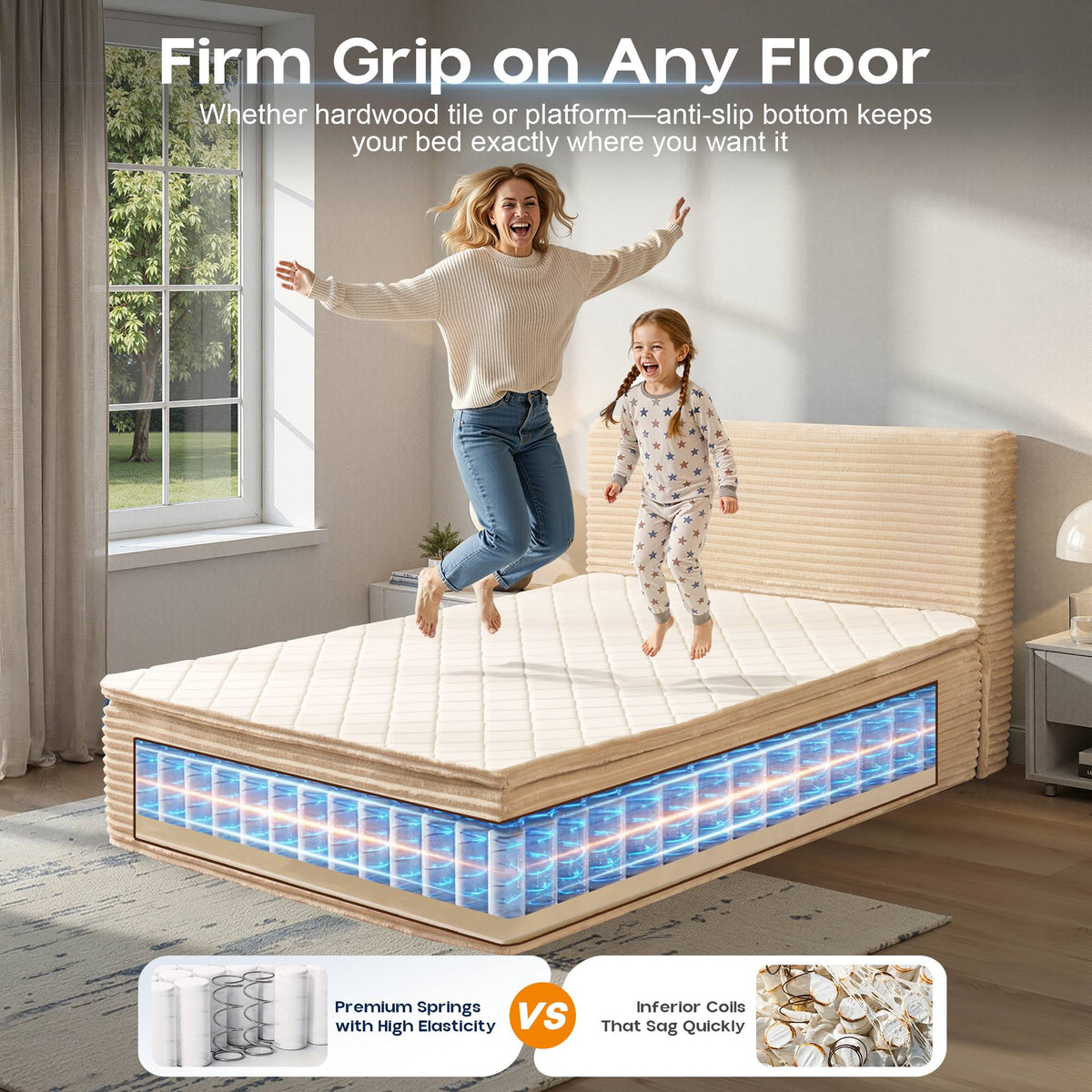 OVIOS Upholstered Boneless Bed No Frame Bed Mattress Combo with Foam and Spring Support No Assembly Required