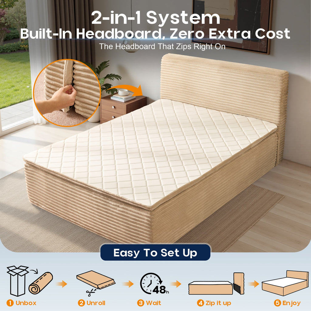 OVIOS Upholstered Boneless Bed No Frame Bed Mattress Combo with Foam and Spring Support No Assembly Required