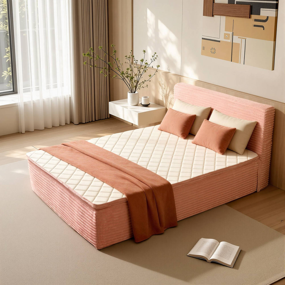 OVIOS Upholstered Boneless Bed No Frame Bed Mattress Combo with Foam and Spring Support No Assembly Required