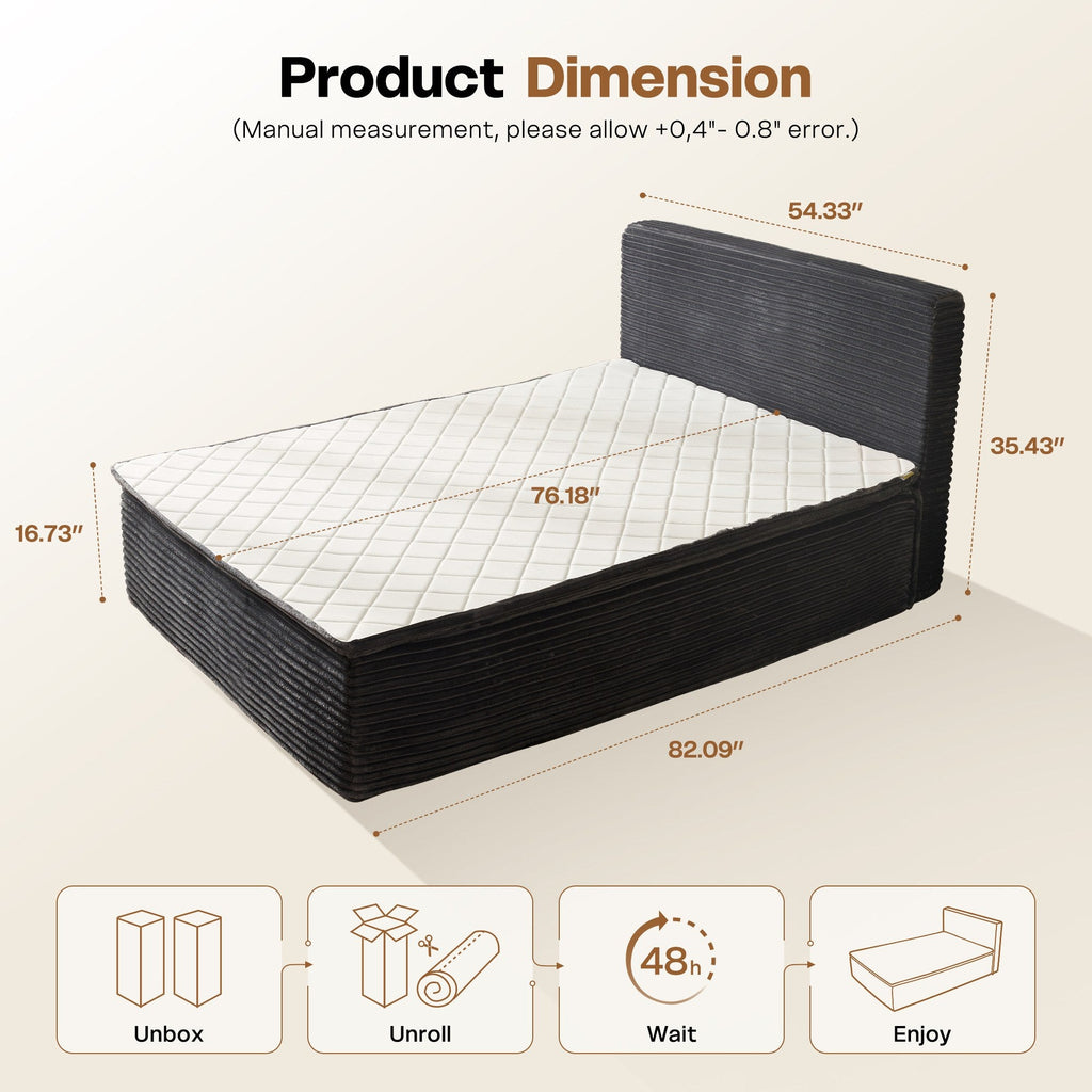 OVIOS Upholstered Boneless Bed No Frame Bed Mattress Combo with Foam and Spring Support No Assembly Required