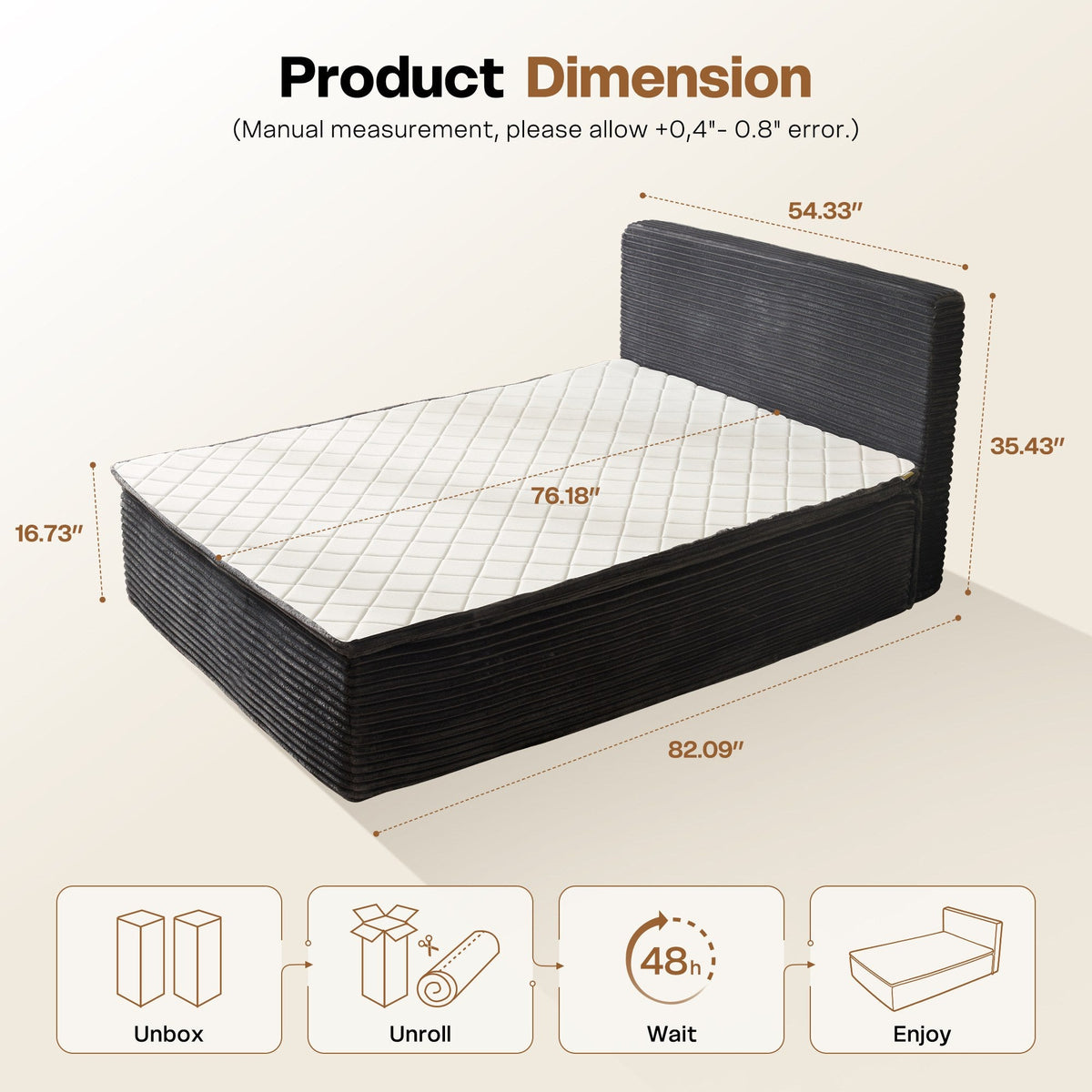 OVIOS Upholstered Boneless Bed No Frame Bed Mattress Combo with Foam and Spring Support No Assembly Required