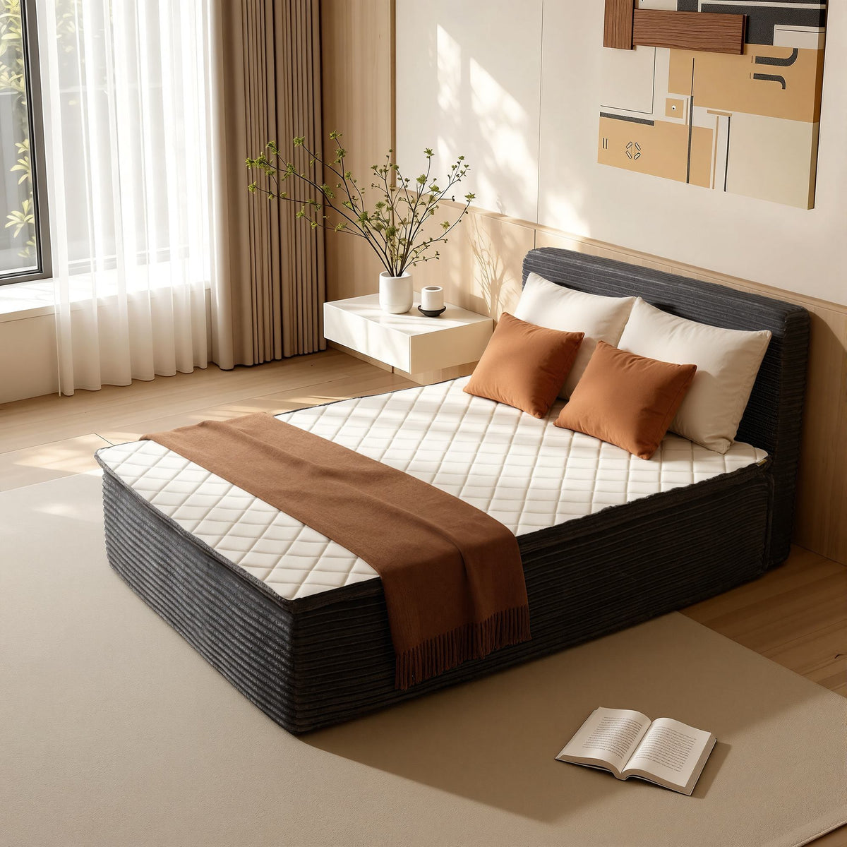 OVIOS Upholstered Boneless Bed No Frame Bed Mattress Combo with Foam and Spring Support No Assembly Required