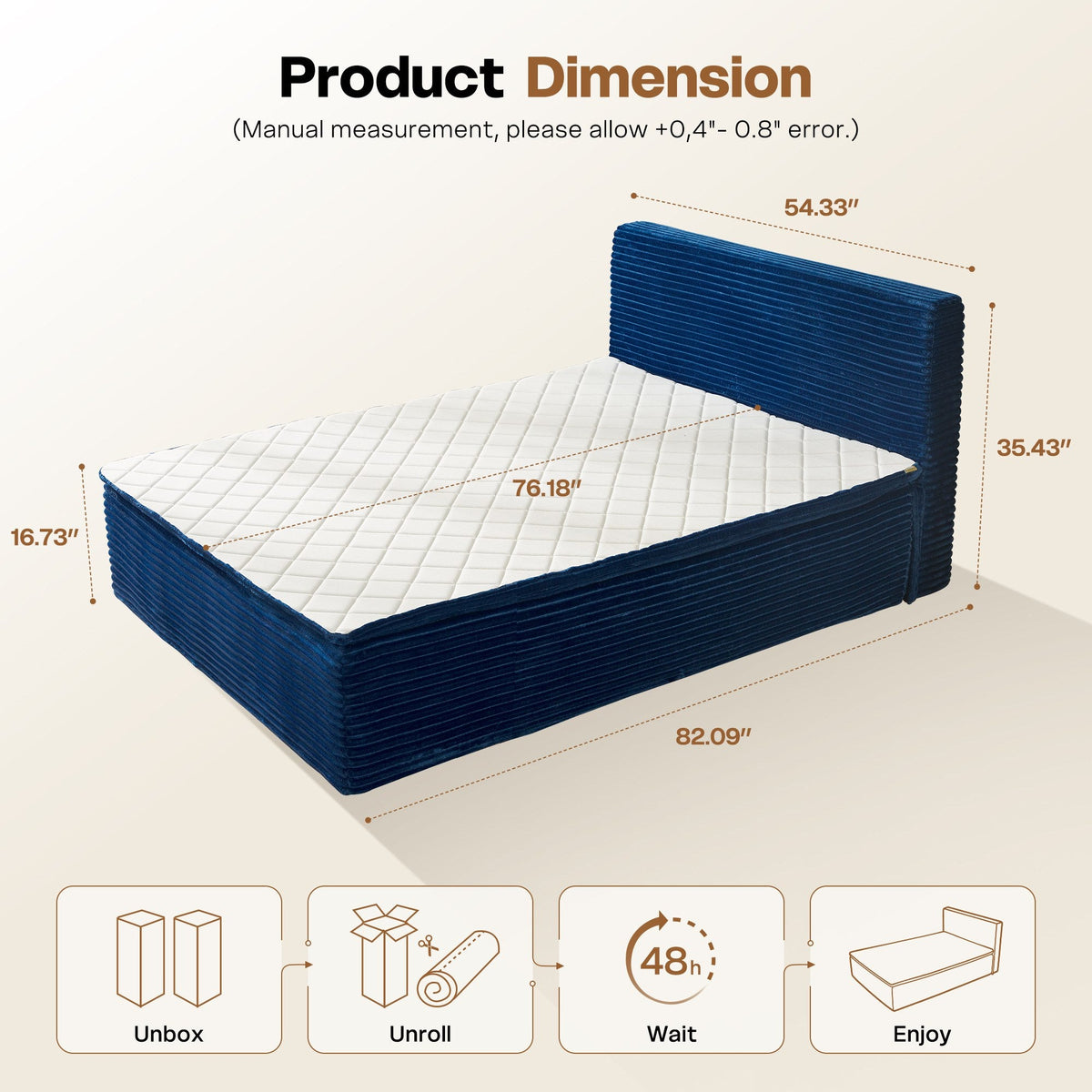 OVIOS Upholstered Boneless Bed No Frame Bed Mattress Combo with Foam and Spring Support No Assembly Required