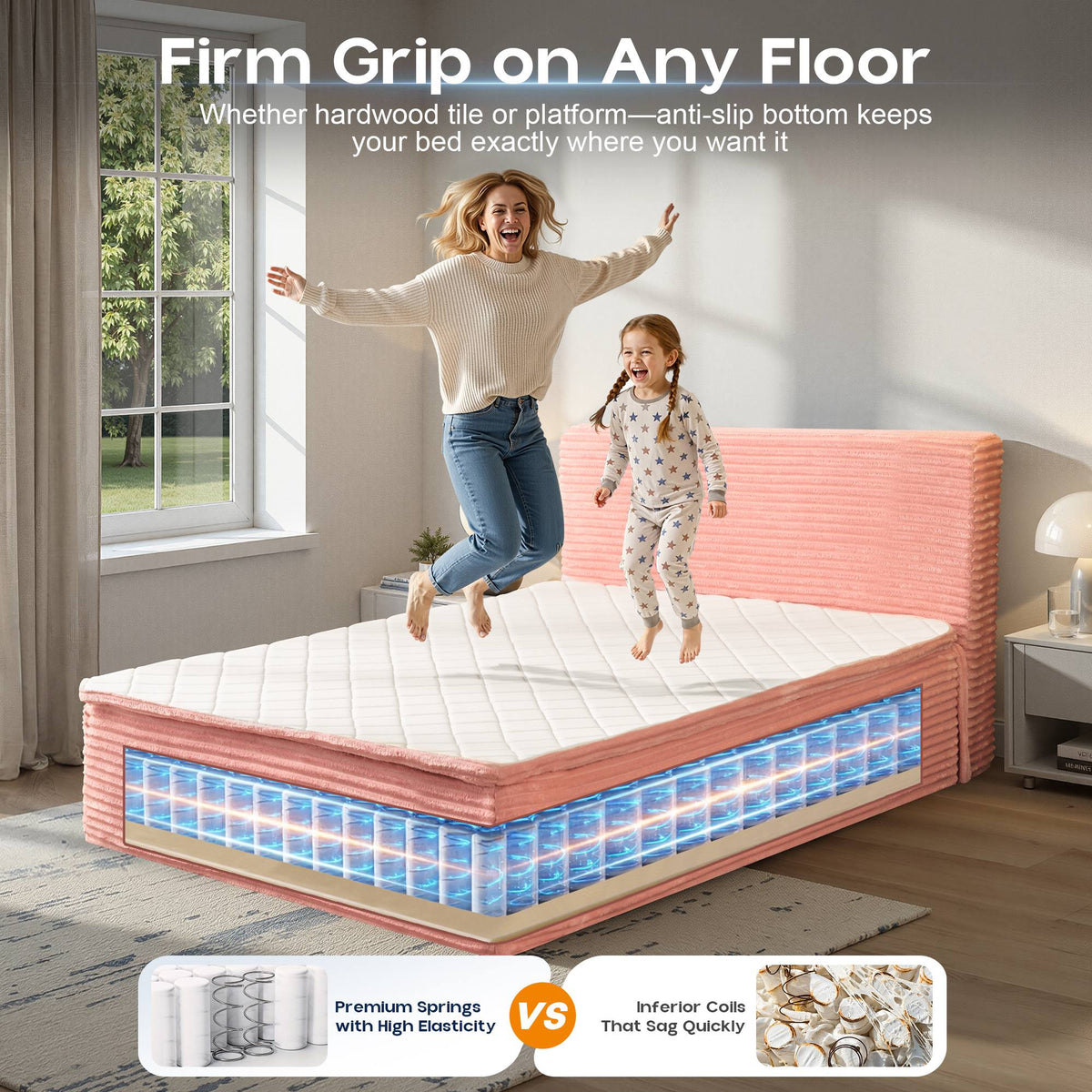 OVIOS Upholstered Boneless Bed No Frame Bed Mattress Combo with Foam and Spring Support No Assembly Required