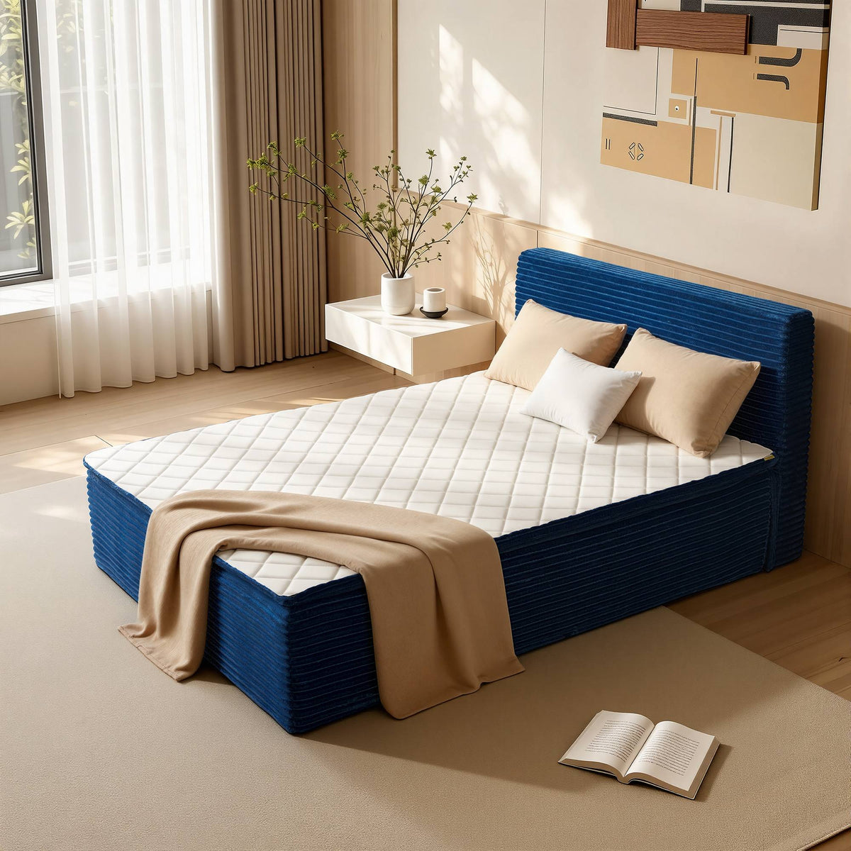 OVIOS Upholstered Boneless Bed No Frame Bed Mattress Combo with Foam and Spring Support No Assembly Required