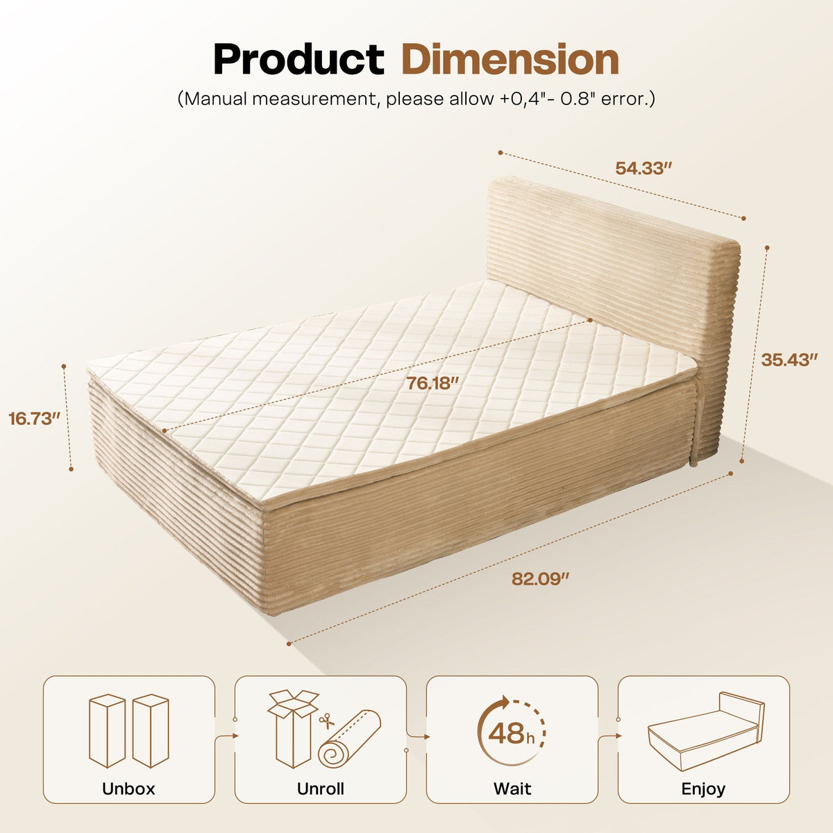 OVIOS Upholstered Boneless Bed No Frame Bed Mattress Combo with Foam and Spring Support No Assembly Required