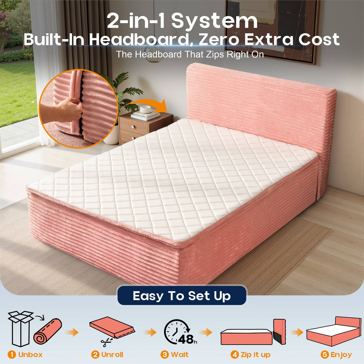 OVIOS Upholstered Boneless Bed No Frame Bed Mattress Combo with Foam and Spring Support No Assembly Required