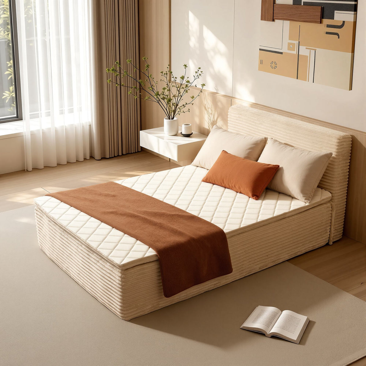 OVIOS Upholstered Boneless Bed No Frame Bed Mattress Combo with Foam and Spring Support No Assembly Required