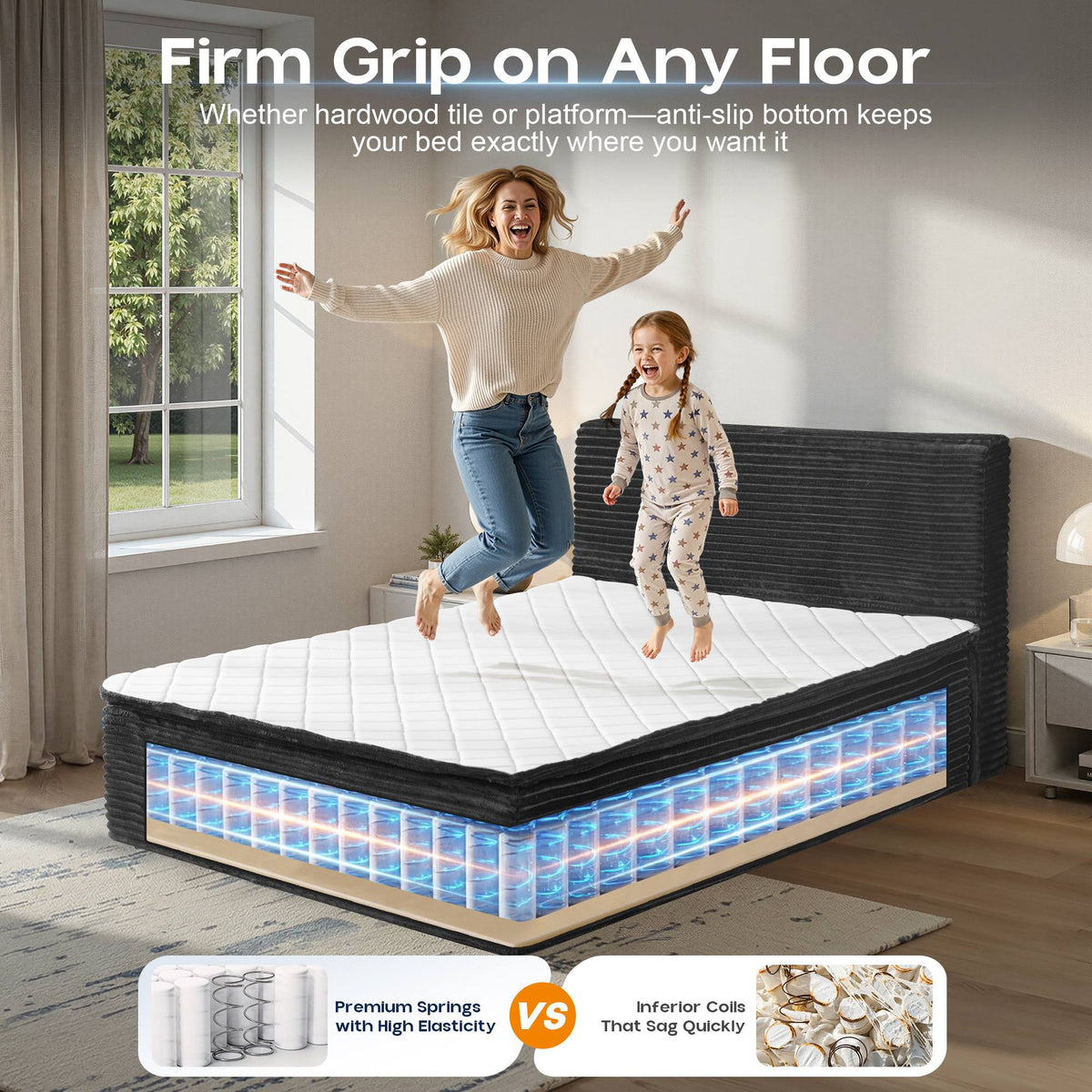 OVIOS Upholstered Boneless Bed No Frame Bed Mattress Combo with Foam and Spring Support No Assembly Required