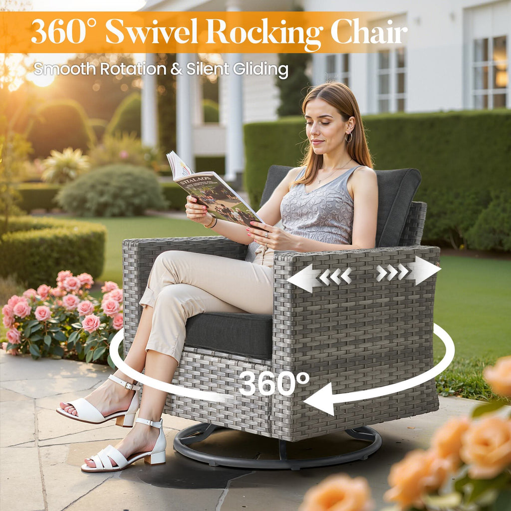 OVIOS Outdoor Patio Conversation Set with Fire Pit Table – Modern Wicker Sofa Seating