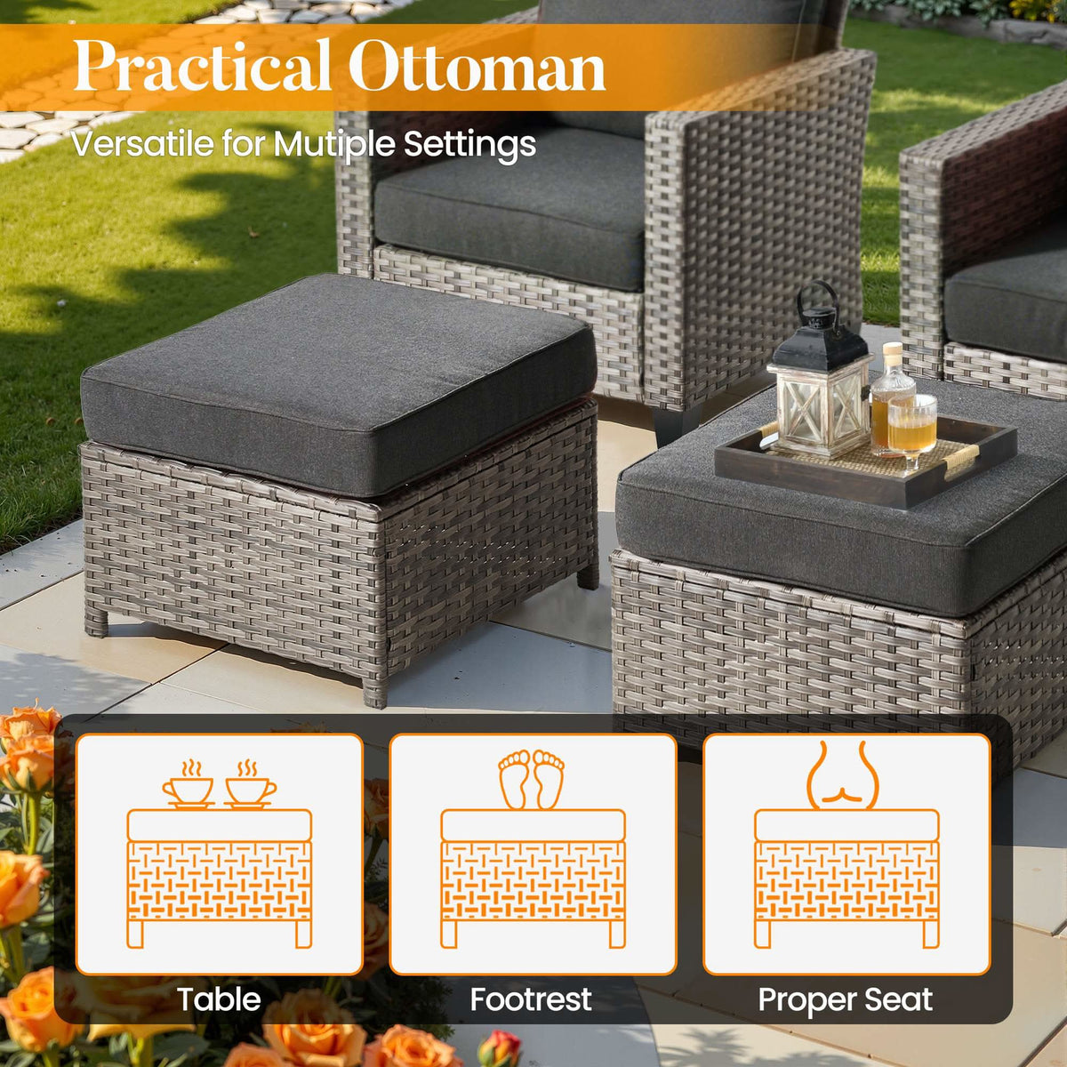 OVIOS Outdoor Patio Conversation Set with Fire Pit Table – Modern Wicker Sofa Seating