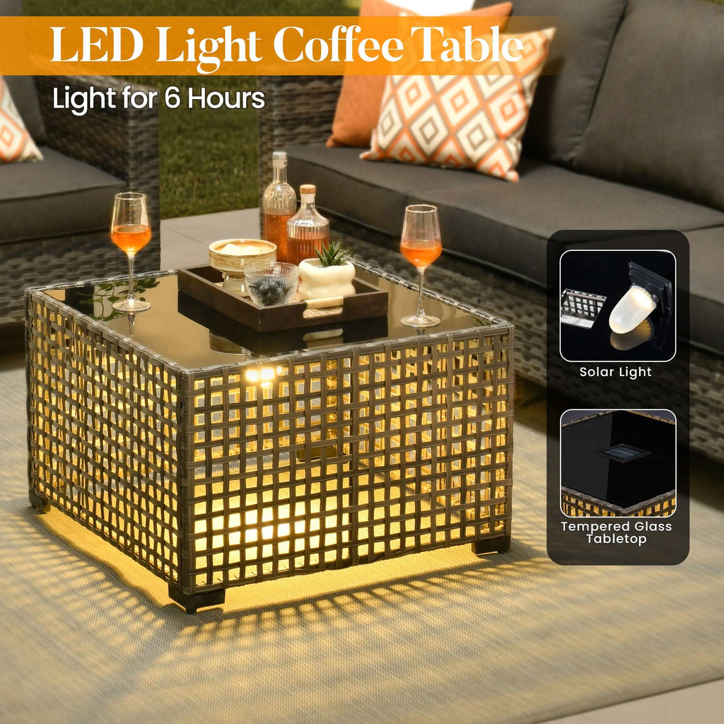 OVIOS Outdoor Patio Conversation Set with Fire Pit Table – Modern Wicker Sofa Seating