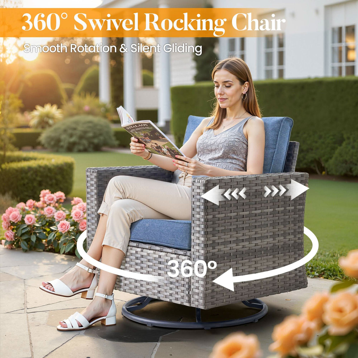 OVIOS Outdoor Patio Conversation Set with Fire Pit Table – Modern Wicker Sofa Seating