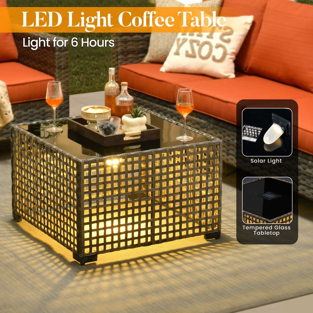 OVIOS Outdoor Patio Conversation Set with Fire Pit Table – Modern Wicker Sofa Seating