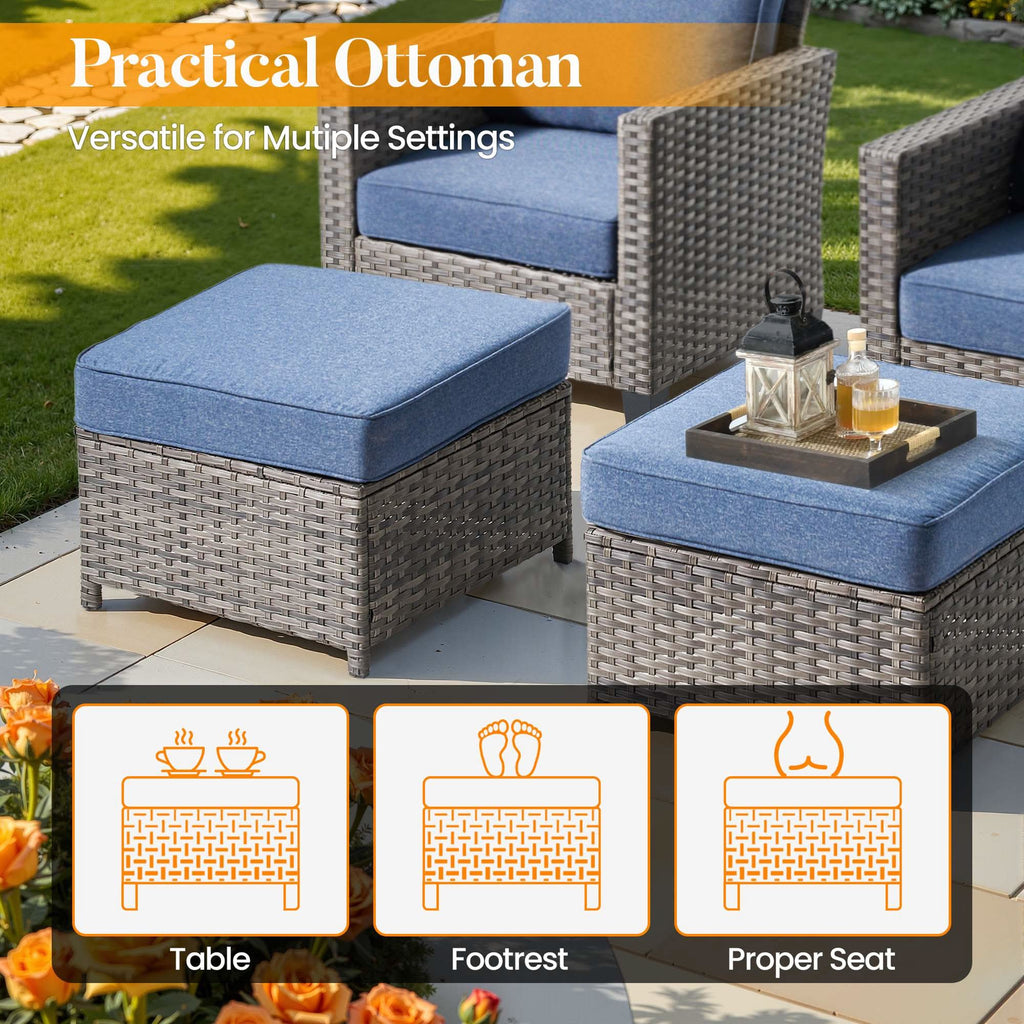 OVIOS Outdoor Patio Conversation Set with Fire Pit Table – Modern Wicker Sofa Seating