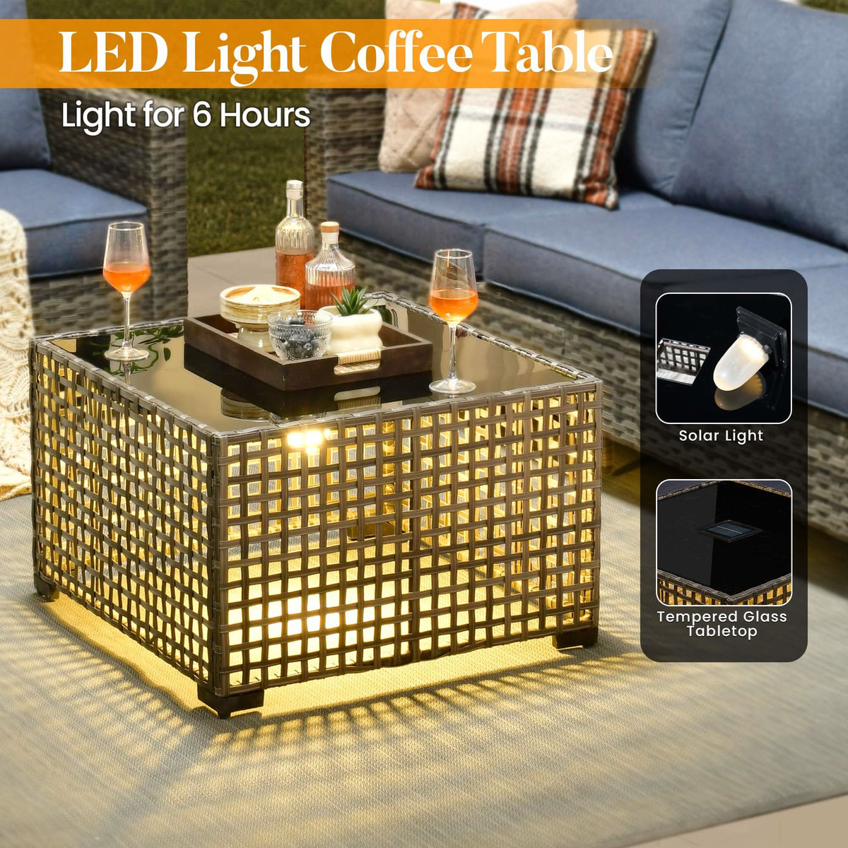 OVIOS Outdoor Patio Conversation Set with Fire Pit Table – Modern Wicker Sofa Seating