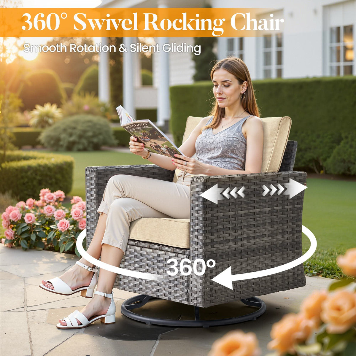 OVIOS Outdoor Patio Conversation Set with Fire Pit Table – Modern Wicker Sofa Seating