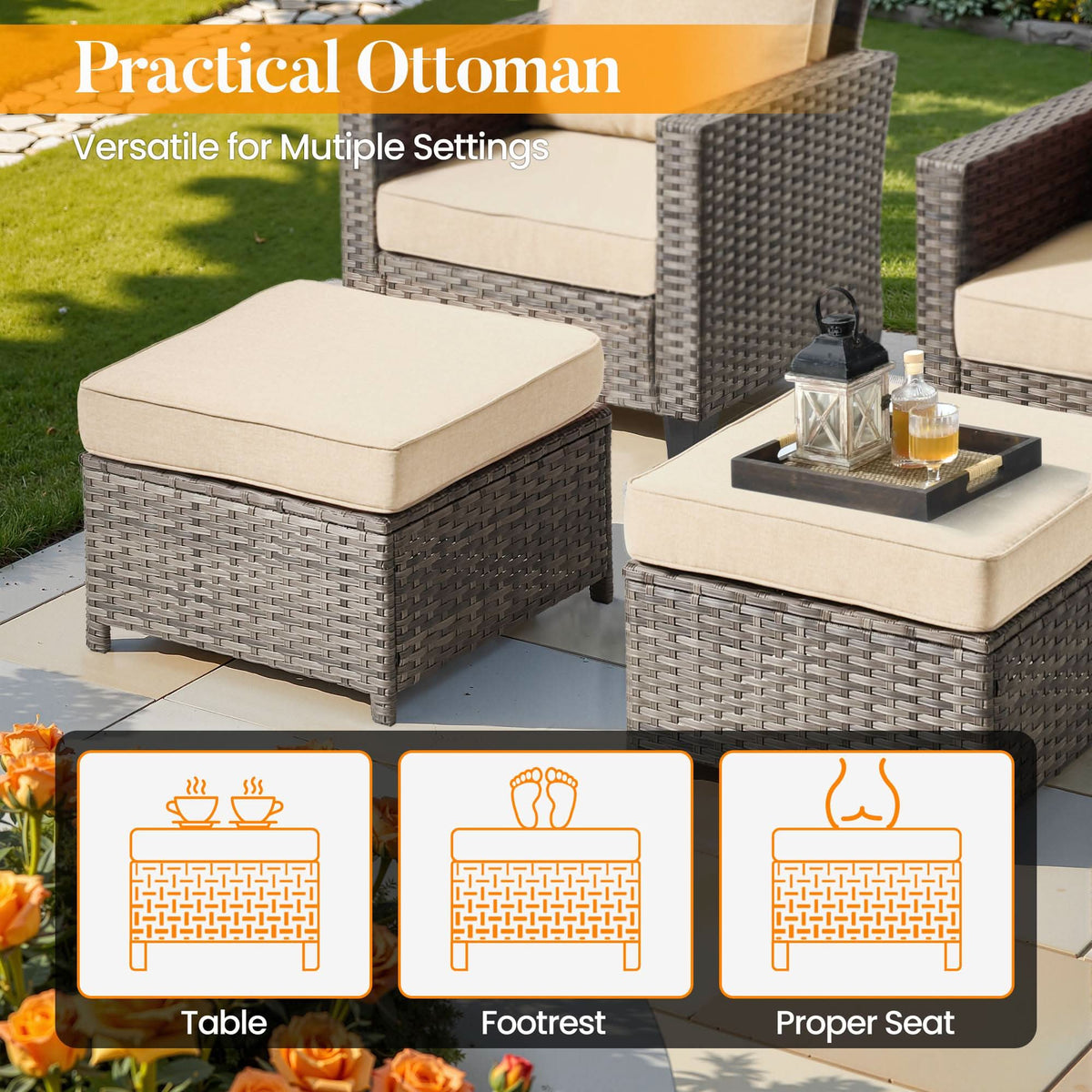 OVIOS Outdoor Patio Conversation Set with Fire Pit Table – Modern Wicker Sofa Seating
