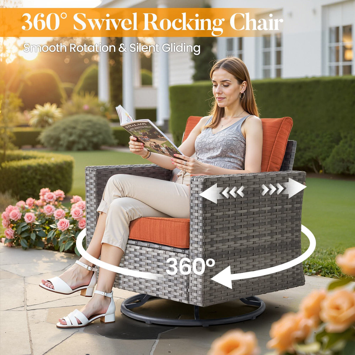 OVIOS Outdoor Patio Conversation Set with Fire Pit Table – Modern Wicker Sofa Seating