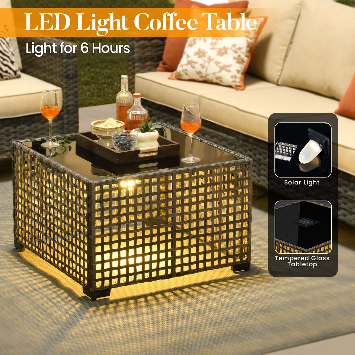 OVIOS Outdoor Patio Conversation Set with Fire Pit Table – Modern Wicker Sofa Seating