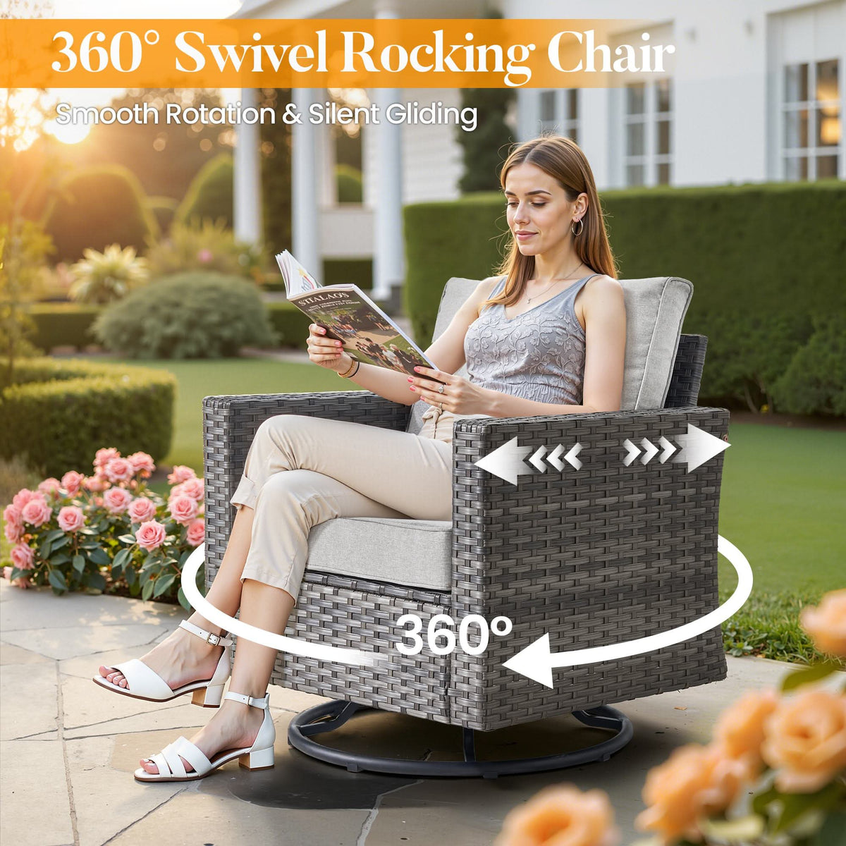 OVIOS Outdoor Patio Conversation Set with Fire Pit Table – Modern Wicker Sofa Seating