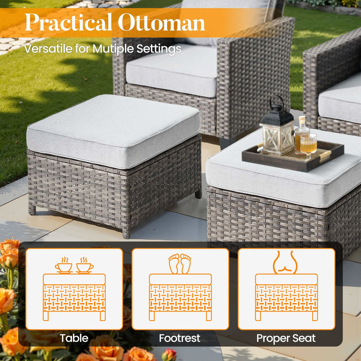 OVIOS Outdoor Patio Conversation Set with Fire Pit Table – Modern Wicker Sofa Seating