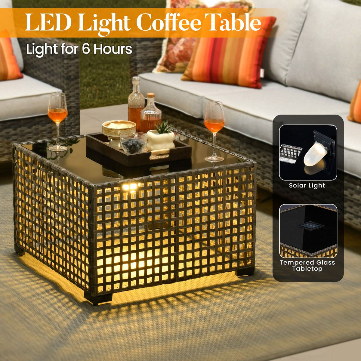 OVIOS Outdoor Patio Conversation Set with Fire Pit Table – Modern Wicker Sofa Seating
