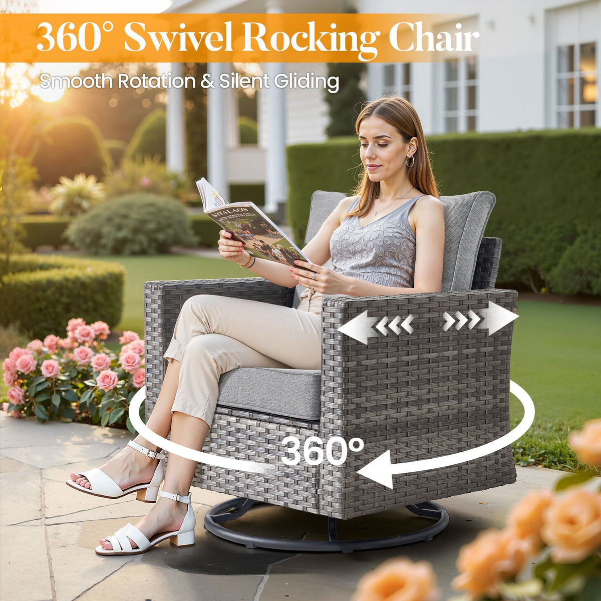 OVIOS Outdoor Patio Conversation Set with Fire Pit Table – Modern Wicker Sofa Seating