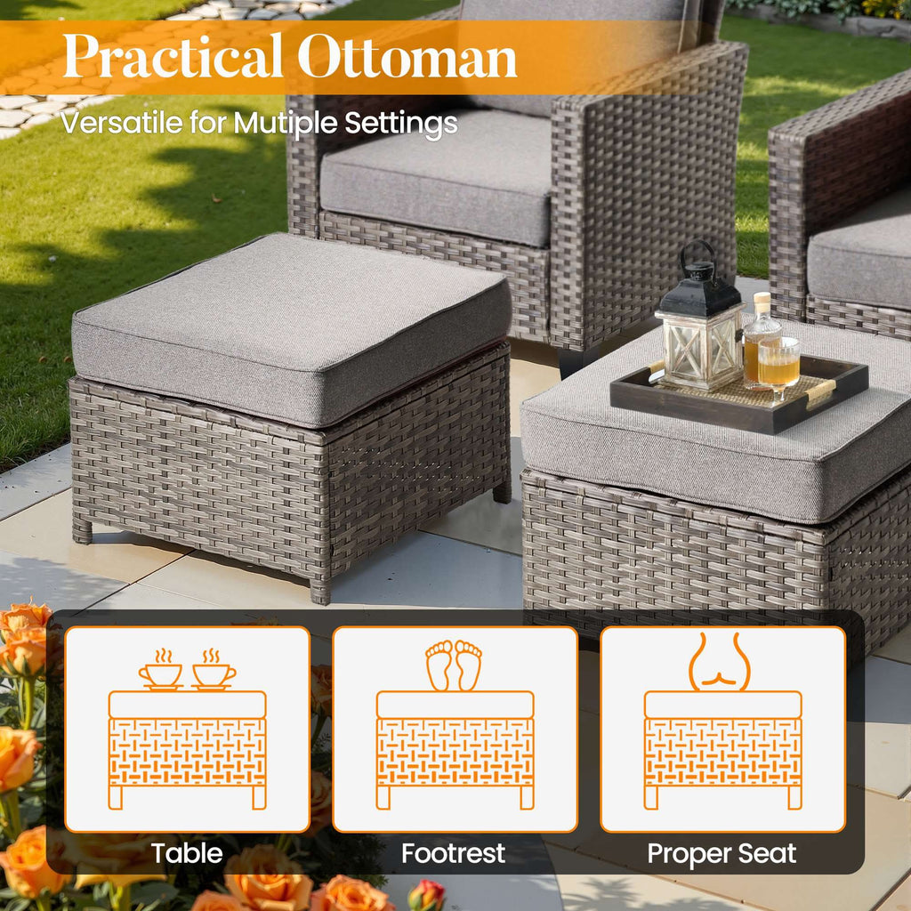 OVIOS Outdoor Patio Conversation Set with Fire Pit Table – Modern Wicker Sofa Seating