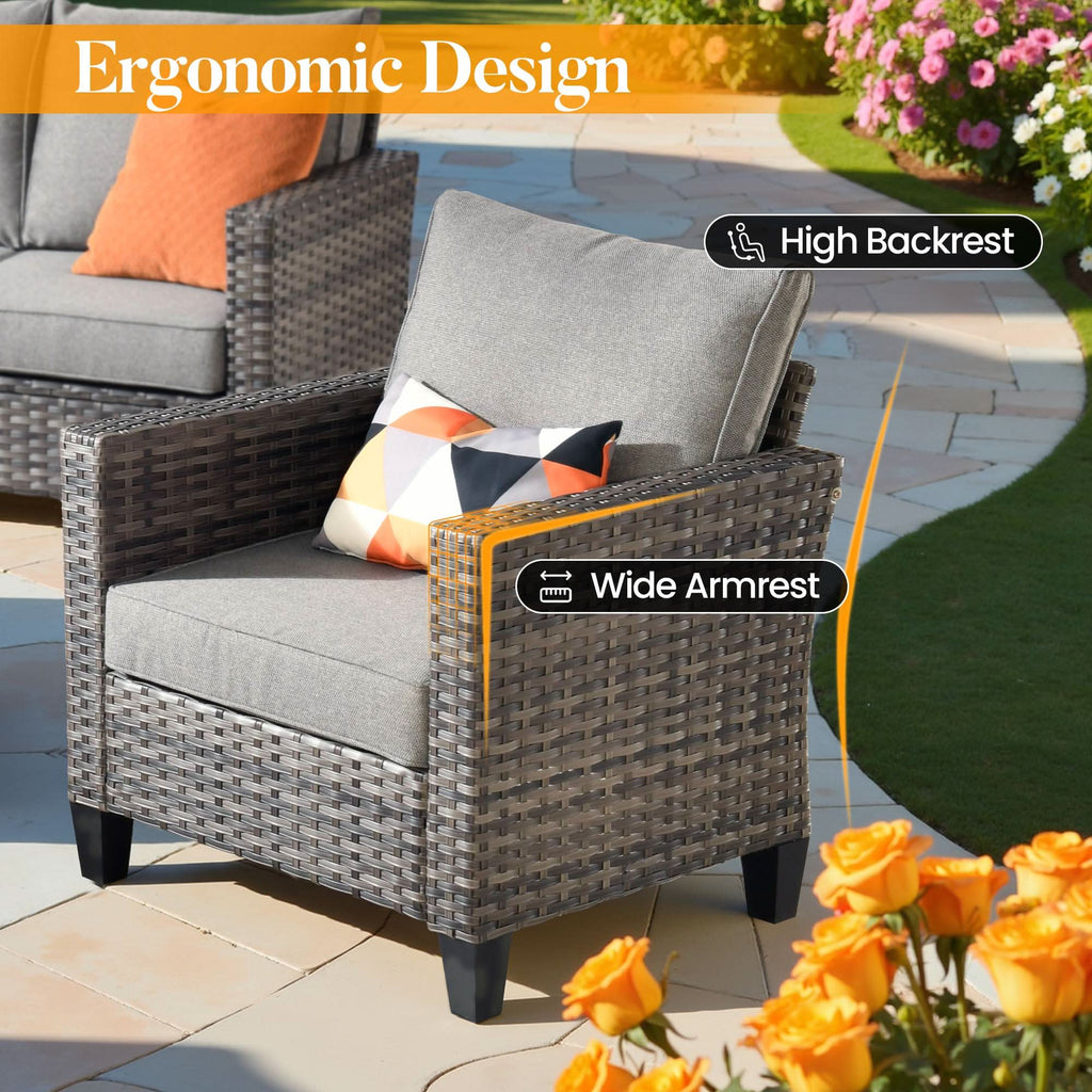 OVIOS Outdoor Patio Conversation Set with Fire Pit Table – Modern Wicker Sofa Seating