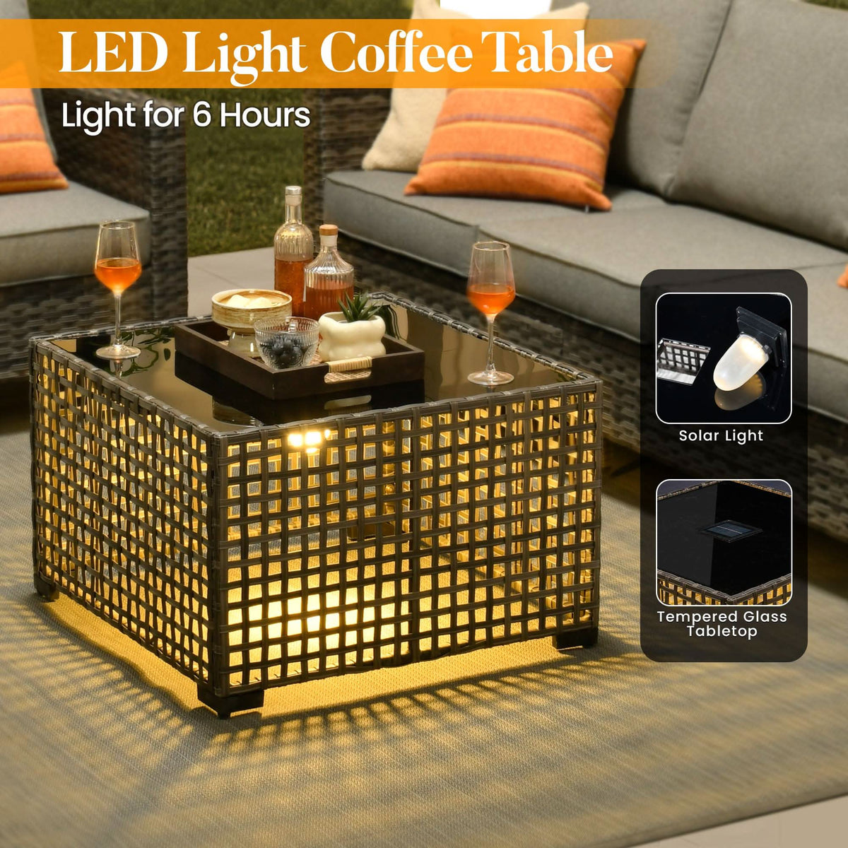 OVIOS Outdoor Patio Conversation Set with Fire Pit Table – Modern Wicker Sofa Seating