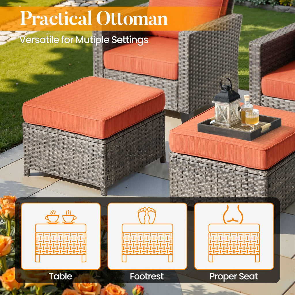OVIOS Outdoor Patio Conversation Set with Fire Pit Table – Modern Wicker Sofa Seating