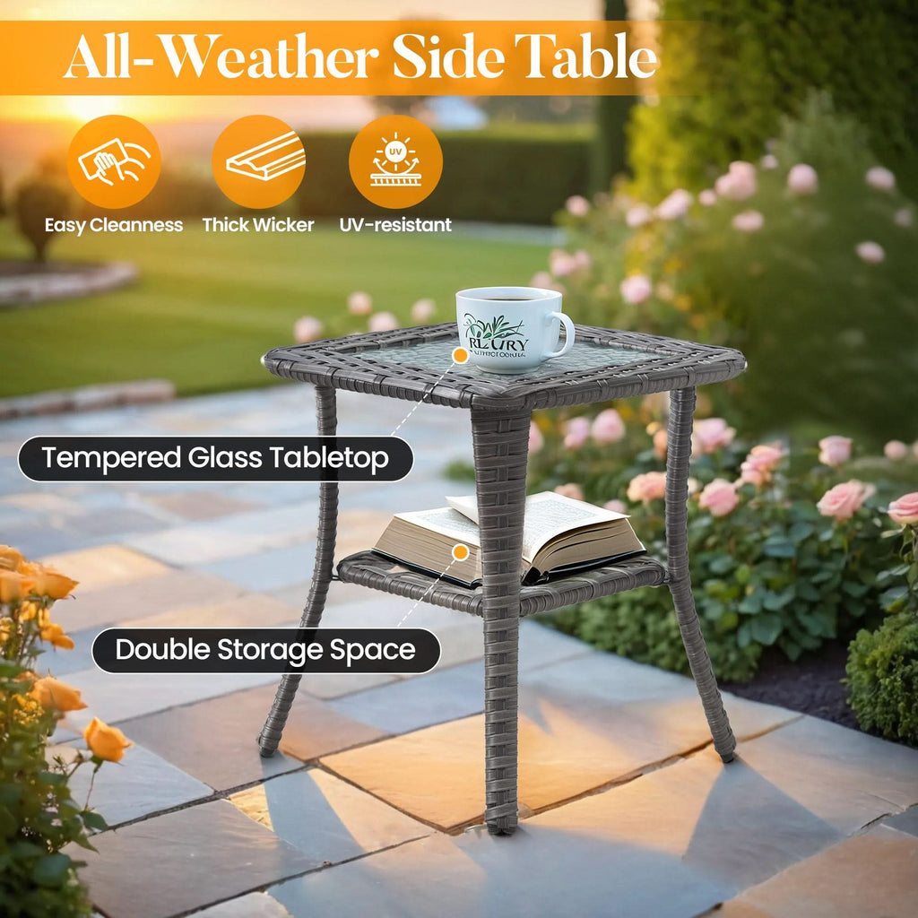 OVIOS Outdoor Patio Conversation Set with Fire Pit Table – Modern Wicker Sofa Seating