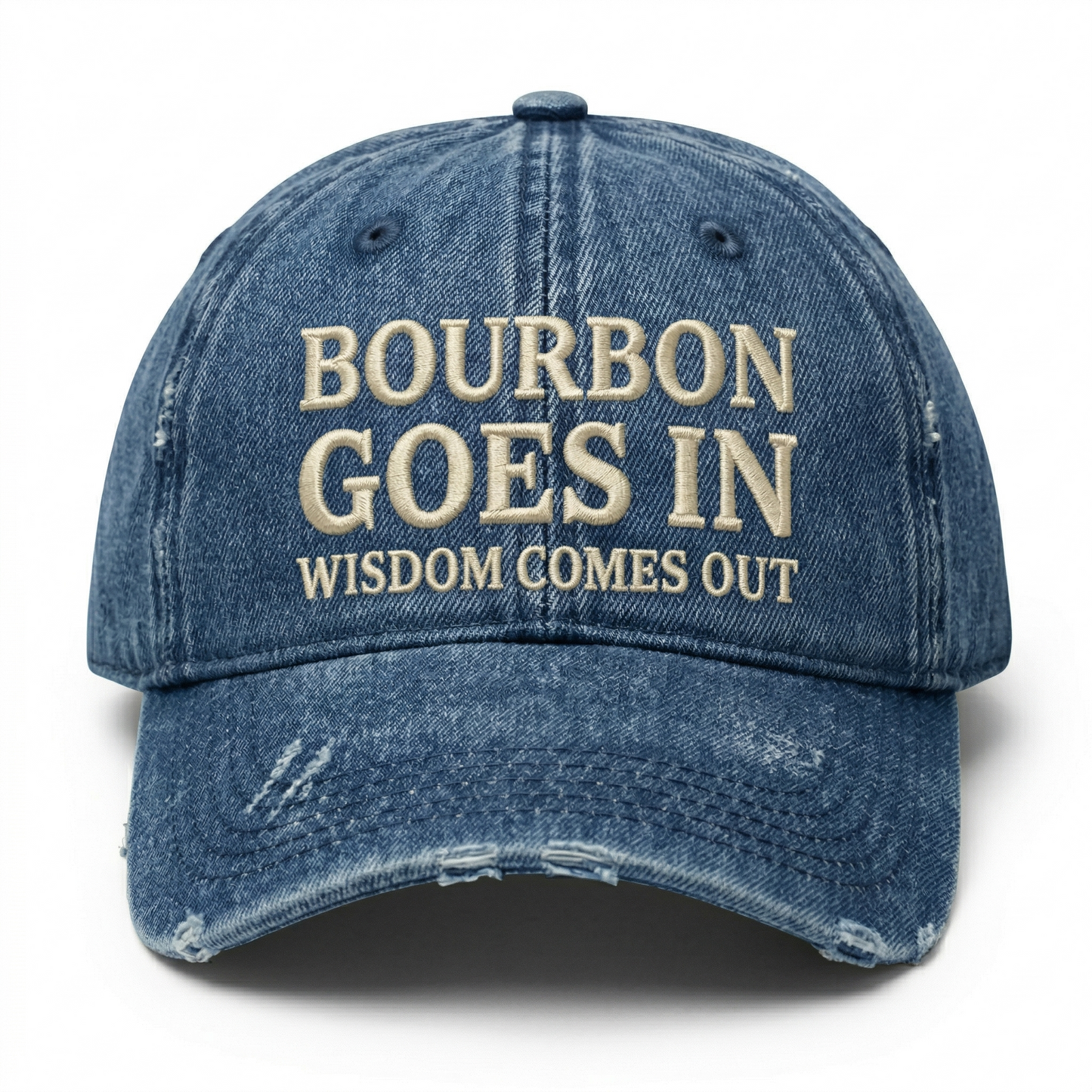 Vintage Wash "Bourbon Goes In Wisdom Comes Out" Embroidered Cap