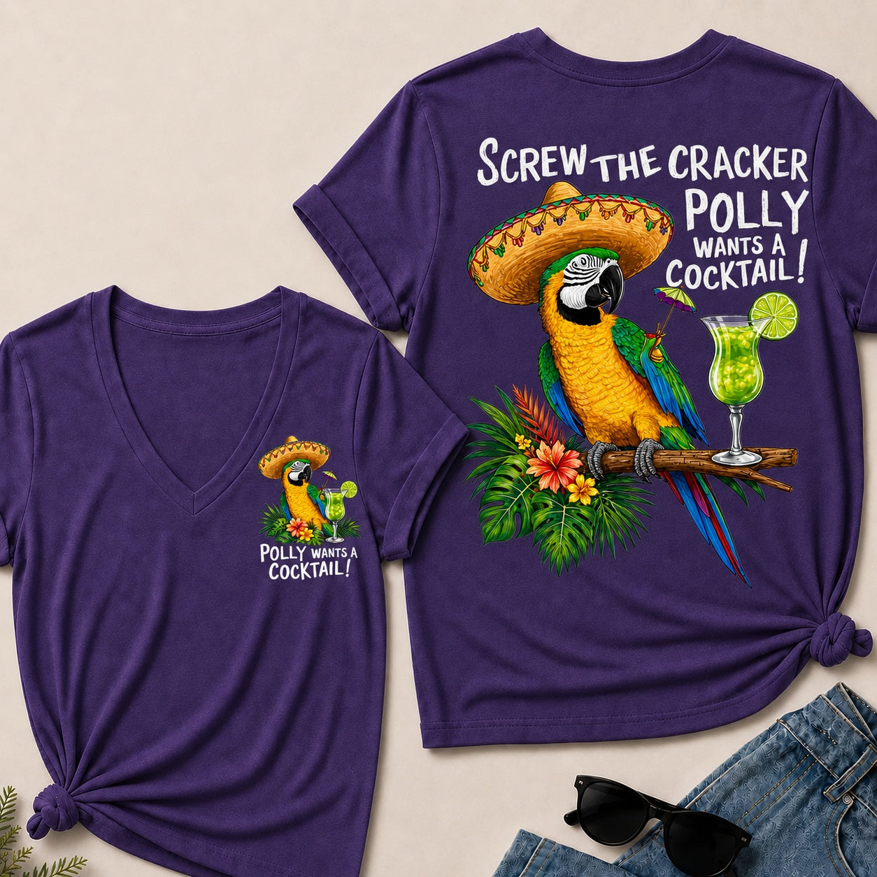 Screw The Cracker Polly Wants A Cocktail V-Neck T-Shirt