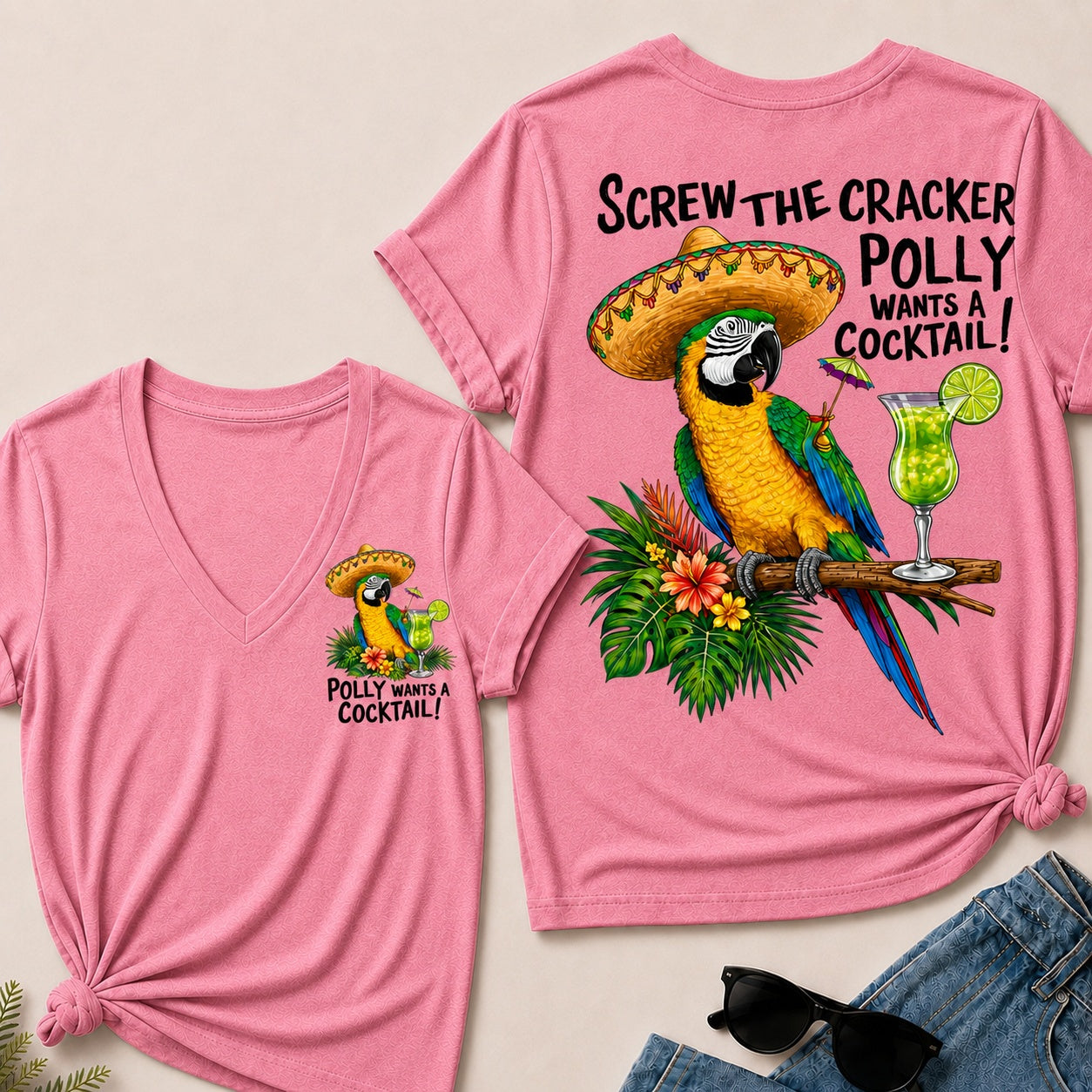 Screw The Cracker Polly Wants A Cocktail V-Neck T-Shirt