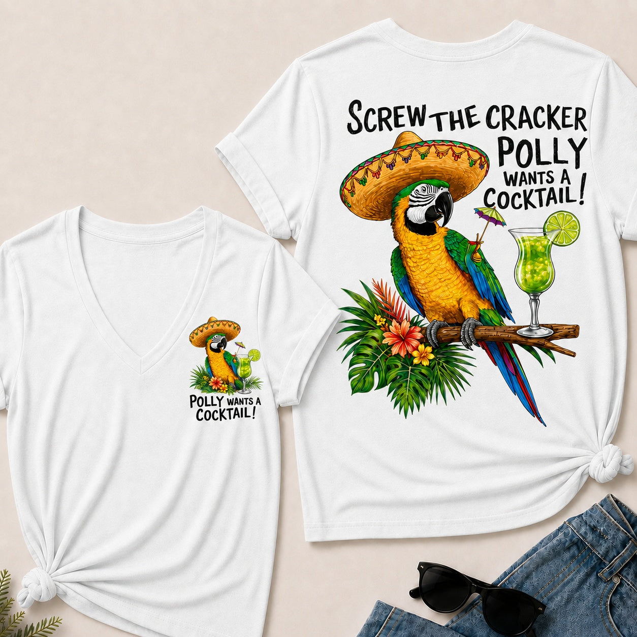 Screw The Cracker Polly Wants A Cocktail V-Neck T-Shirt