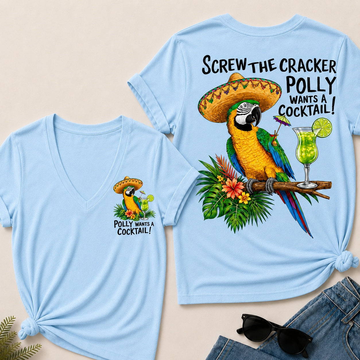Screw The Cracker Polly Wants A Cocktail V-Neck T-Shirt