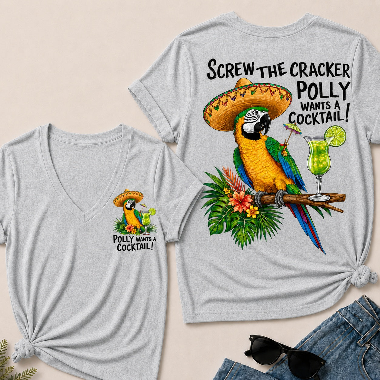 Screw The Cracker Polly Wants A Cocktail V-Neck T-Shirt