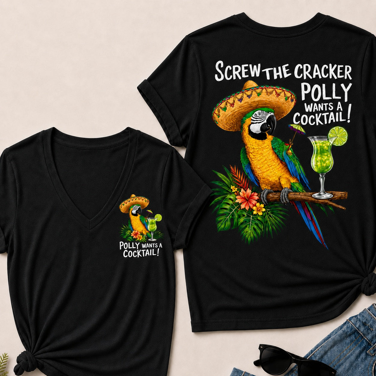 Screw The Cracker Polly Wants A Cocktail V-Neck T-Shirt