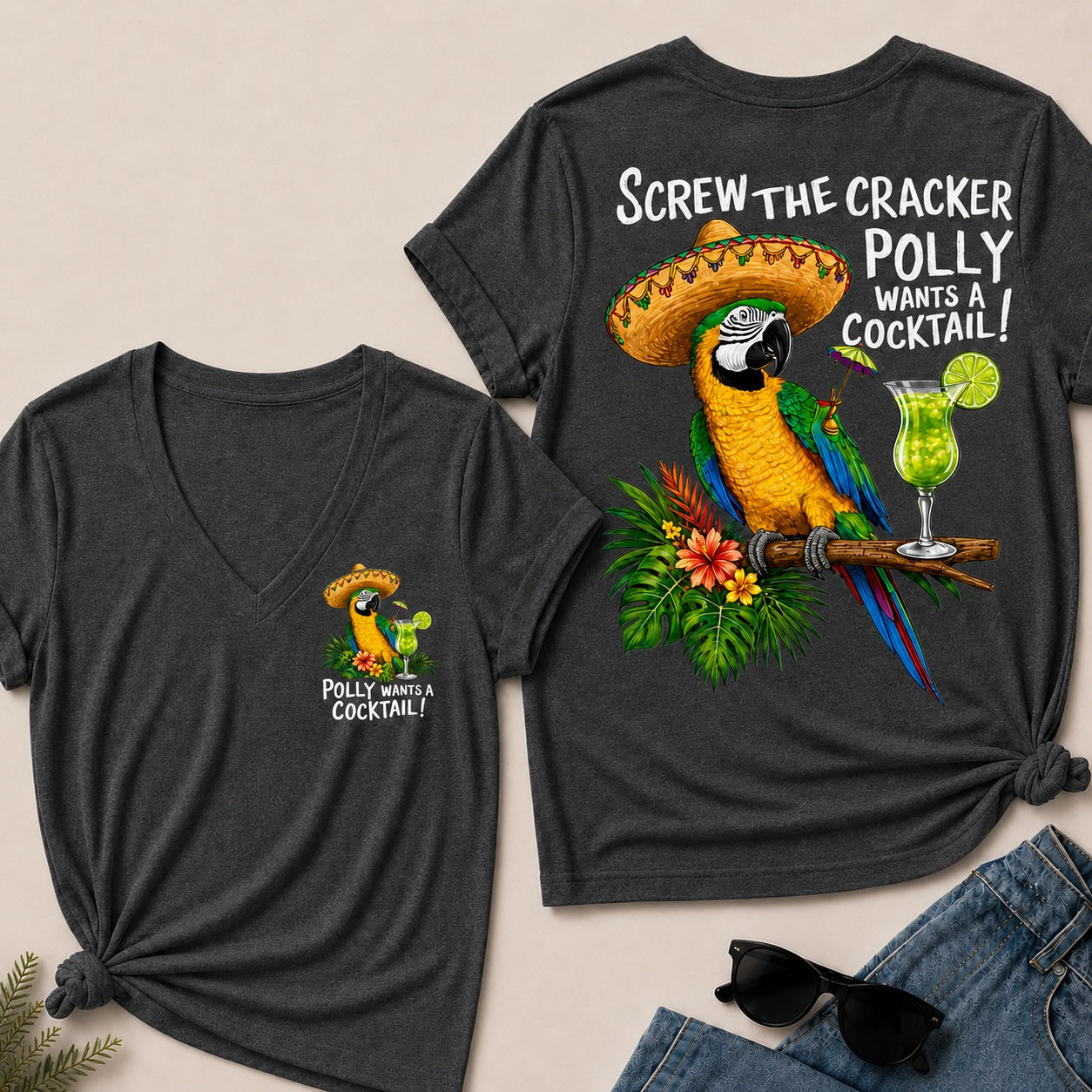 Screw The Cracker Polly Wants A Cocktail V-Neck T-Shirt