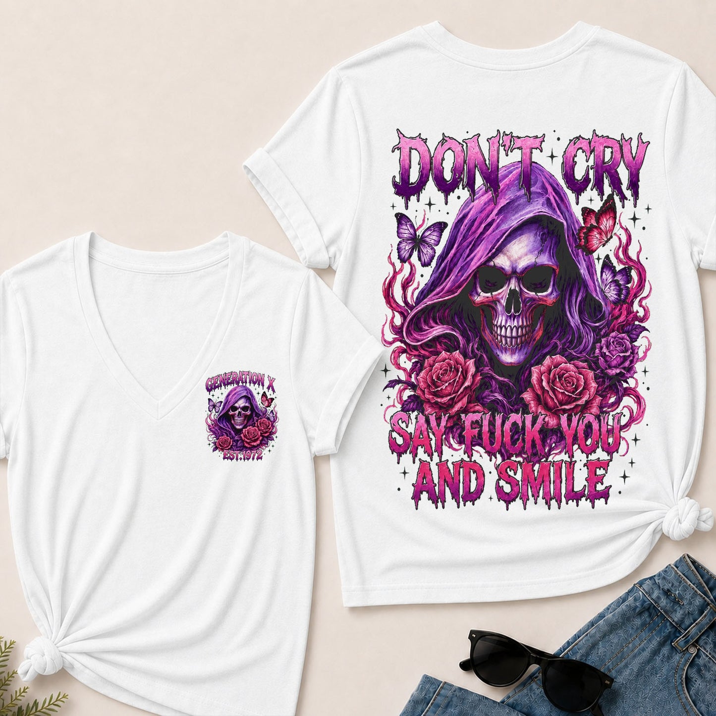 Don't Cry Say Fuck You And Smile V-Neck T-Shirt
