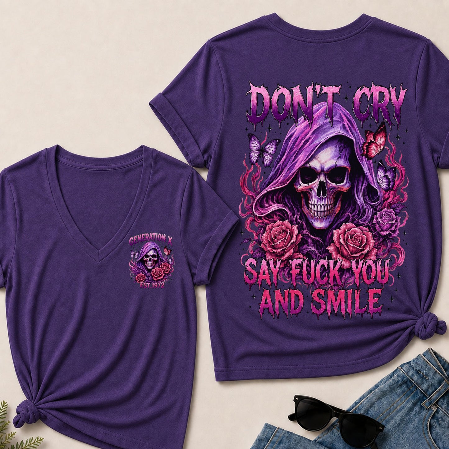 Don't Cry Say Fuck You And Smile V-Neck T-Shirt