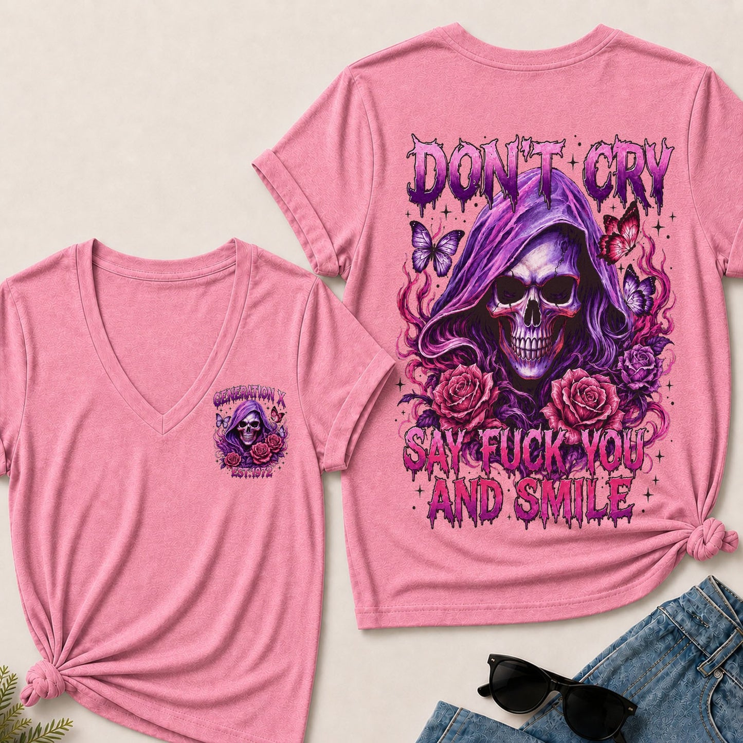 Don't Cry Say Fuck You And Smile V-Neck T-Shirt