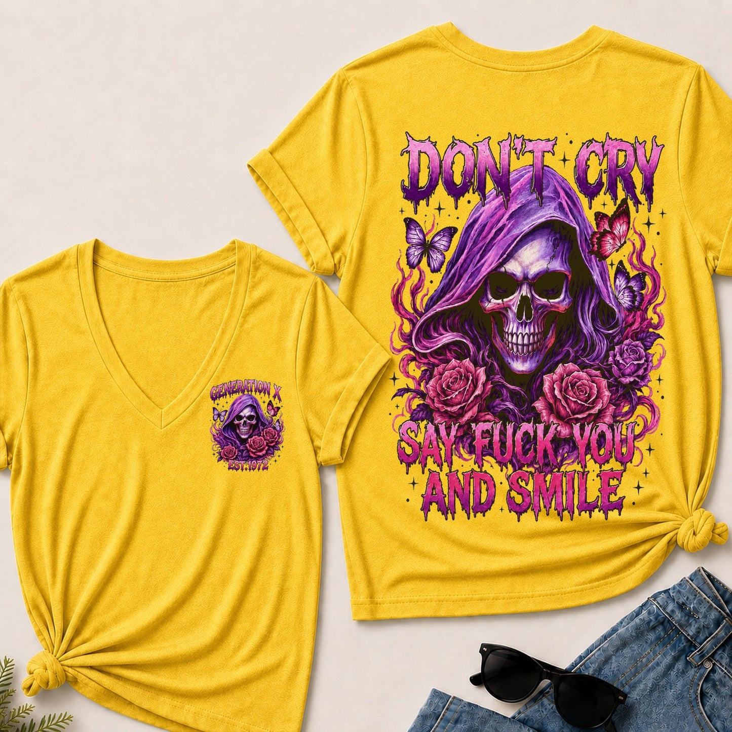 Don't Cry Say Fuck You And Smile V-Neck T-Shirt