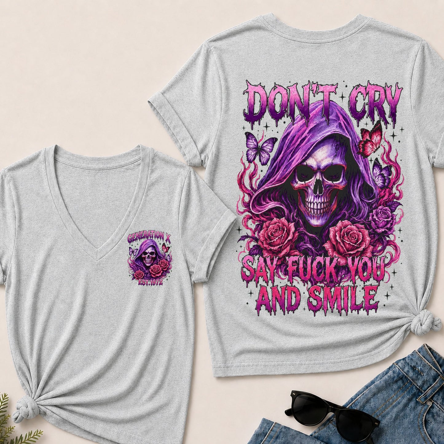 Don't Cry Say Fuck You And Smile V-Neck T-Shirt