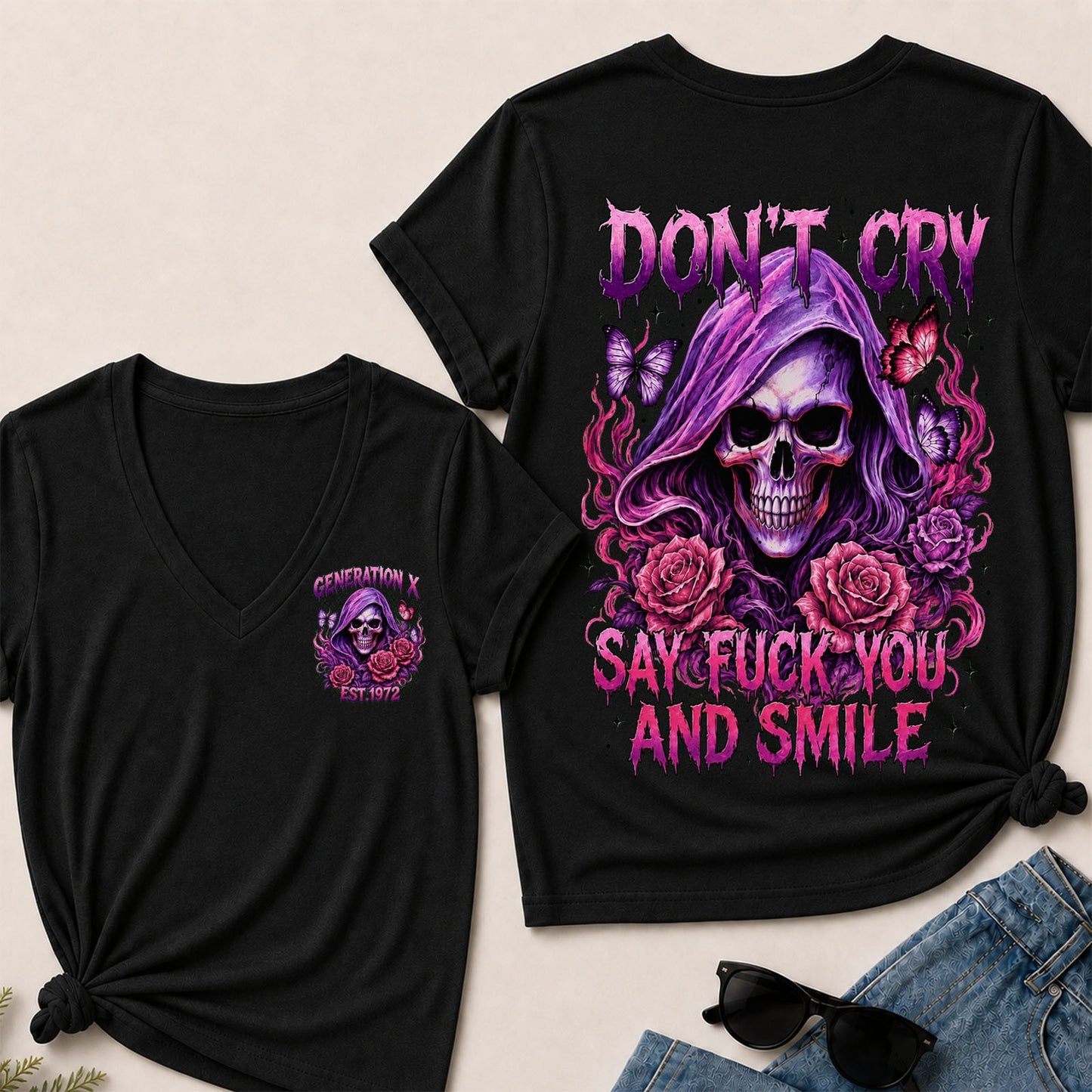 Don't Cry Say Fuck You And Smile V-Neck T-Shirt