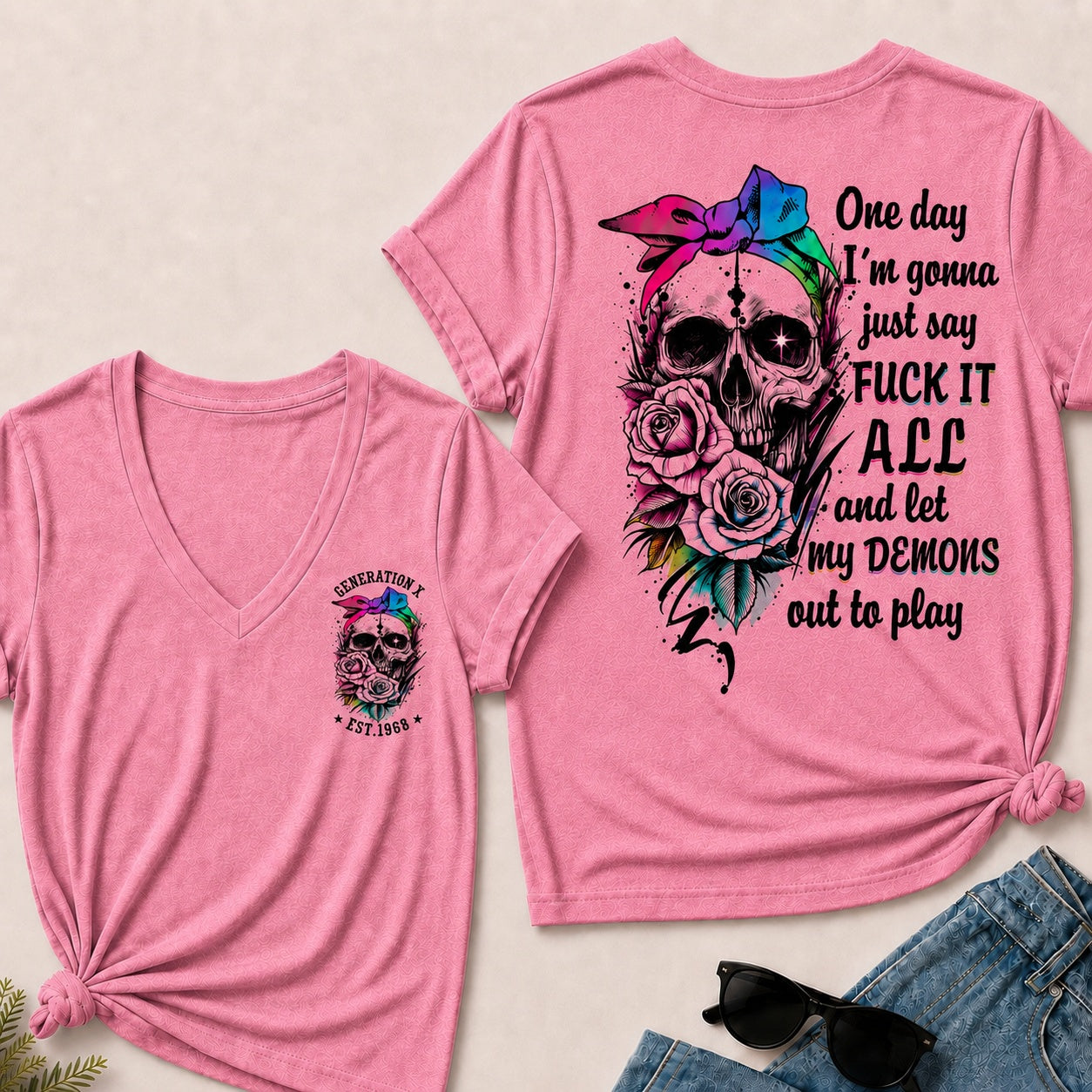 One Day I'm Gonna Just Say Fuck It All And Let My Demons Out To Play V-Neck T-Shirt